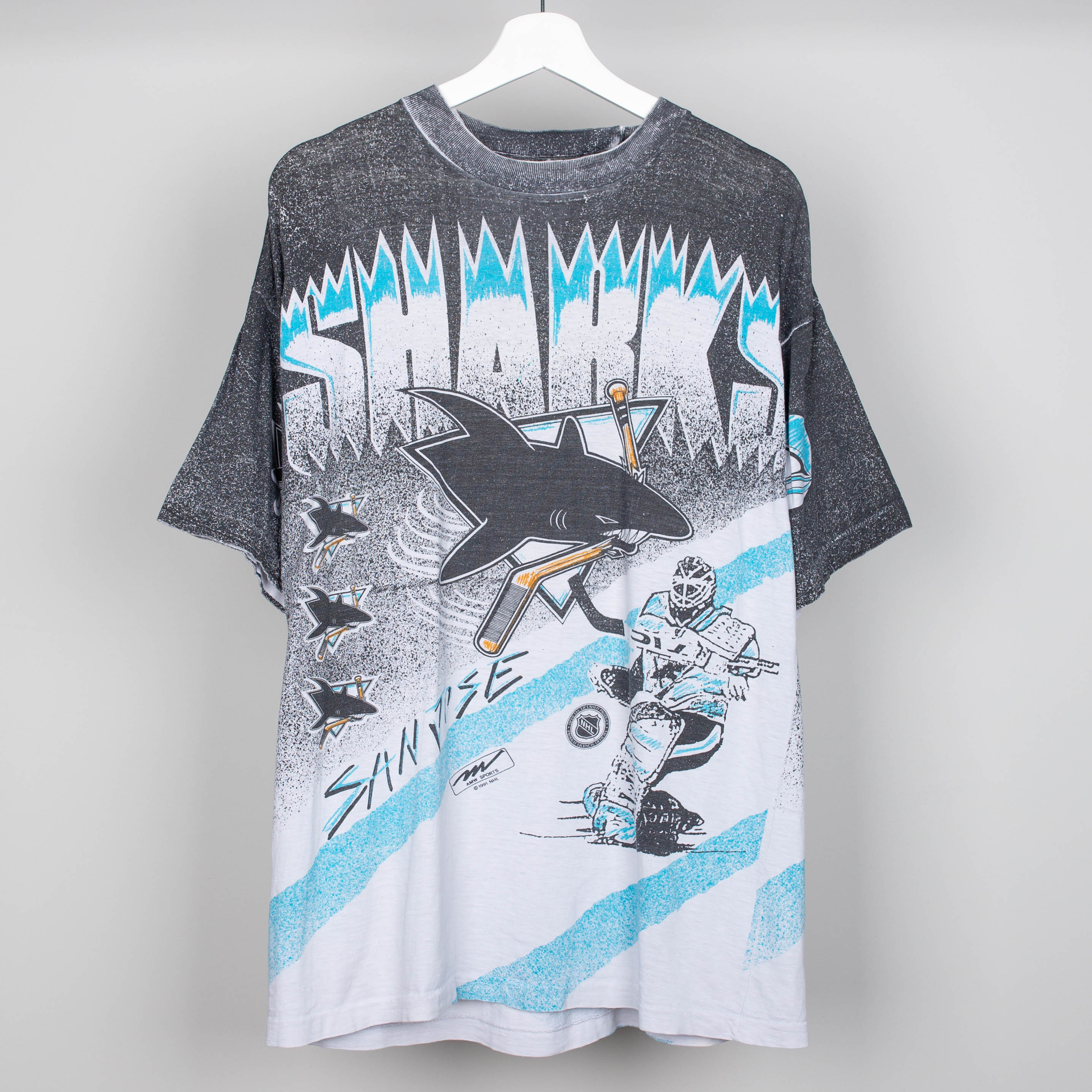 1991 San Jose Sharks All Over Print T-Shirt Size XL