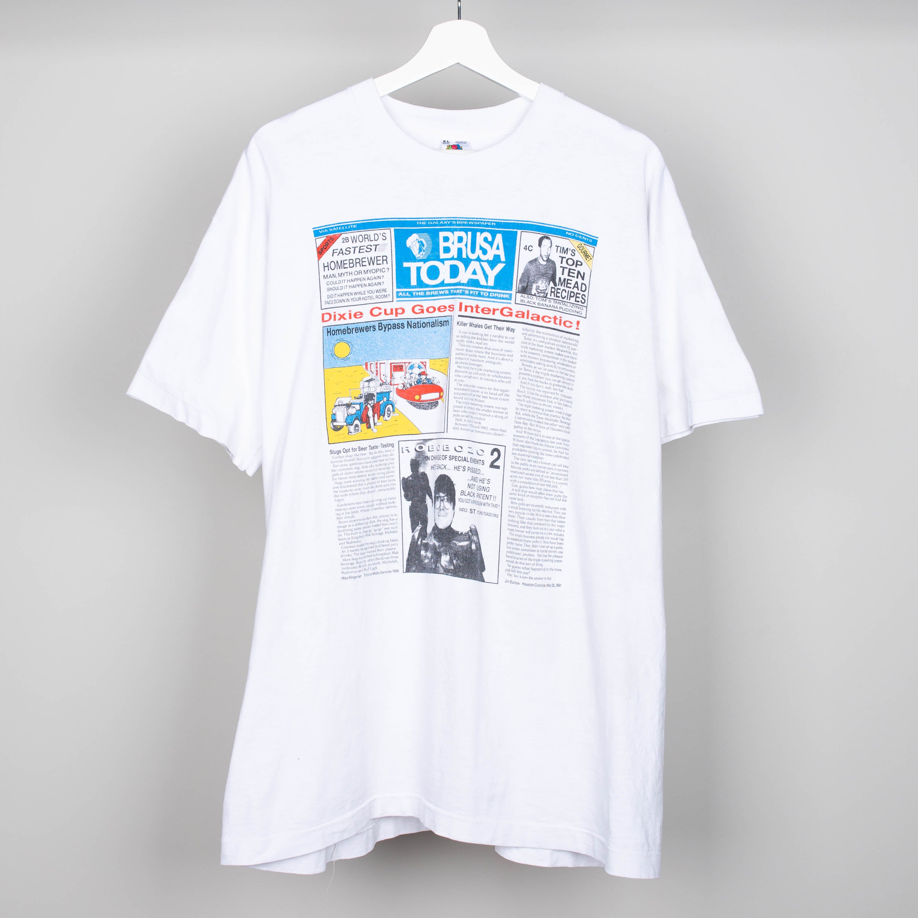 1988 BRUSA Today Newspaper Beer Parody T-Shirt Size XL