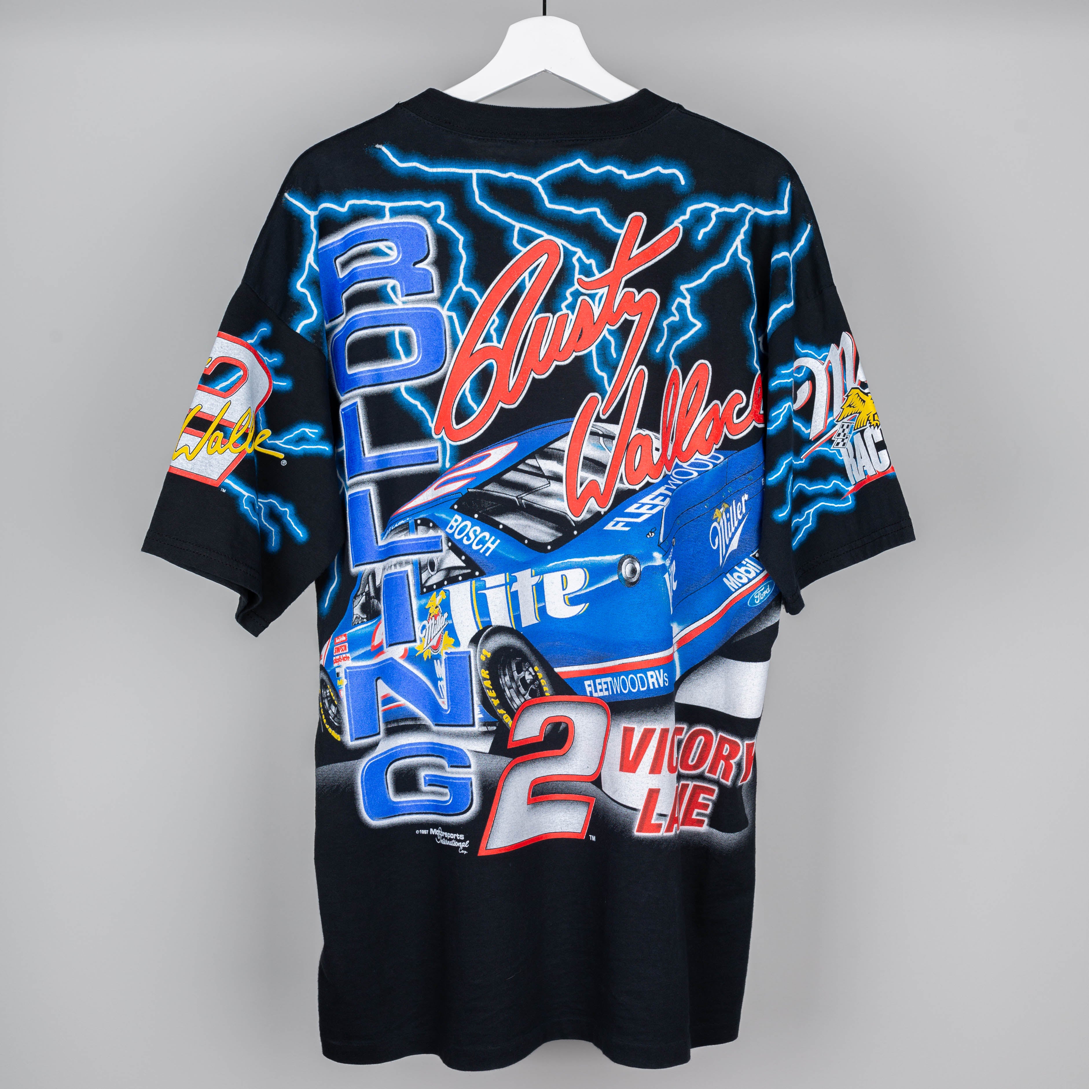 1997 Rusty Wallace Rolling Thunder AOP T-Shirt Size XL