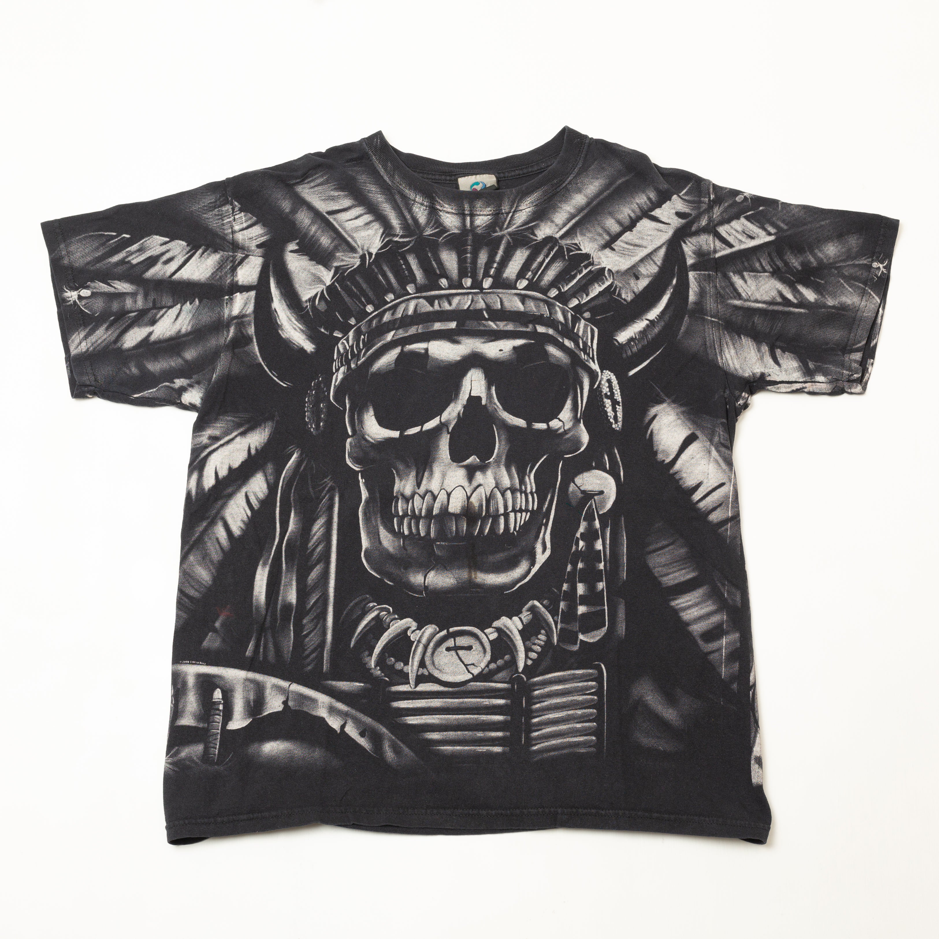 Y2K All Over Print Native American Skeleton T-Shirt Size L