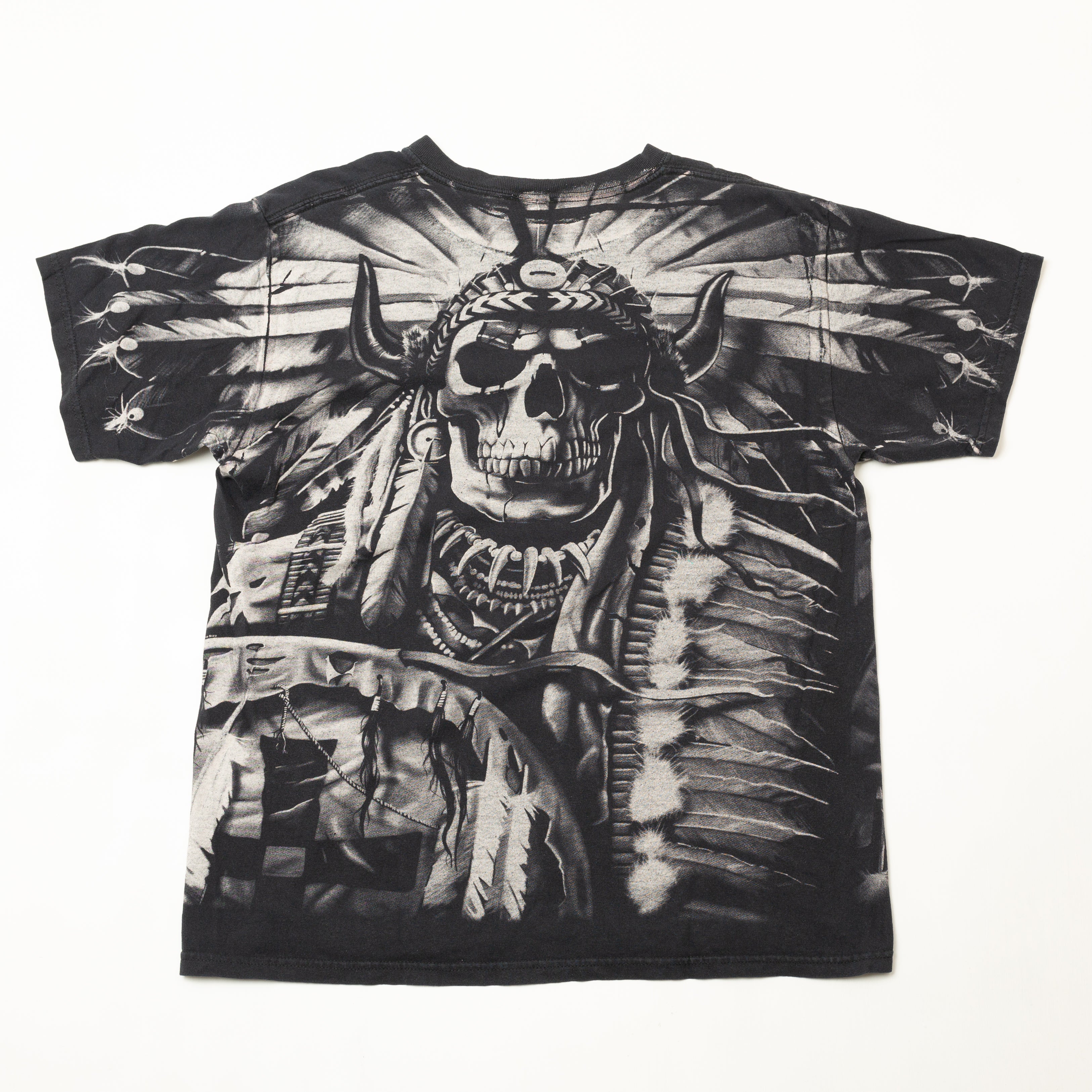 Y2K All Over Print Native American Skeleton T-Shirt Size L