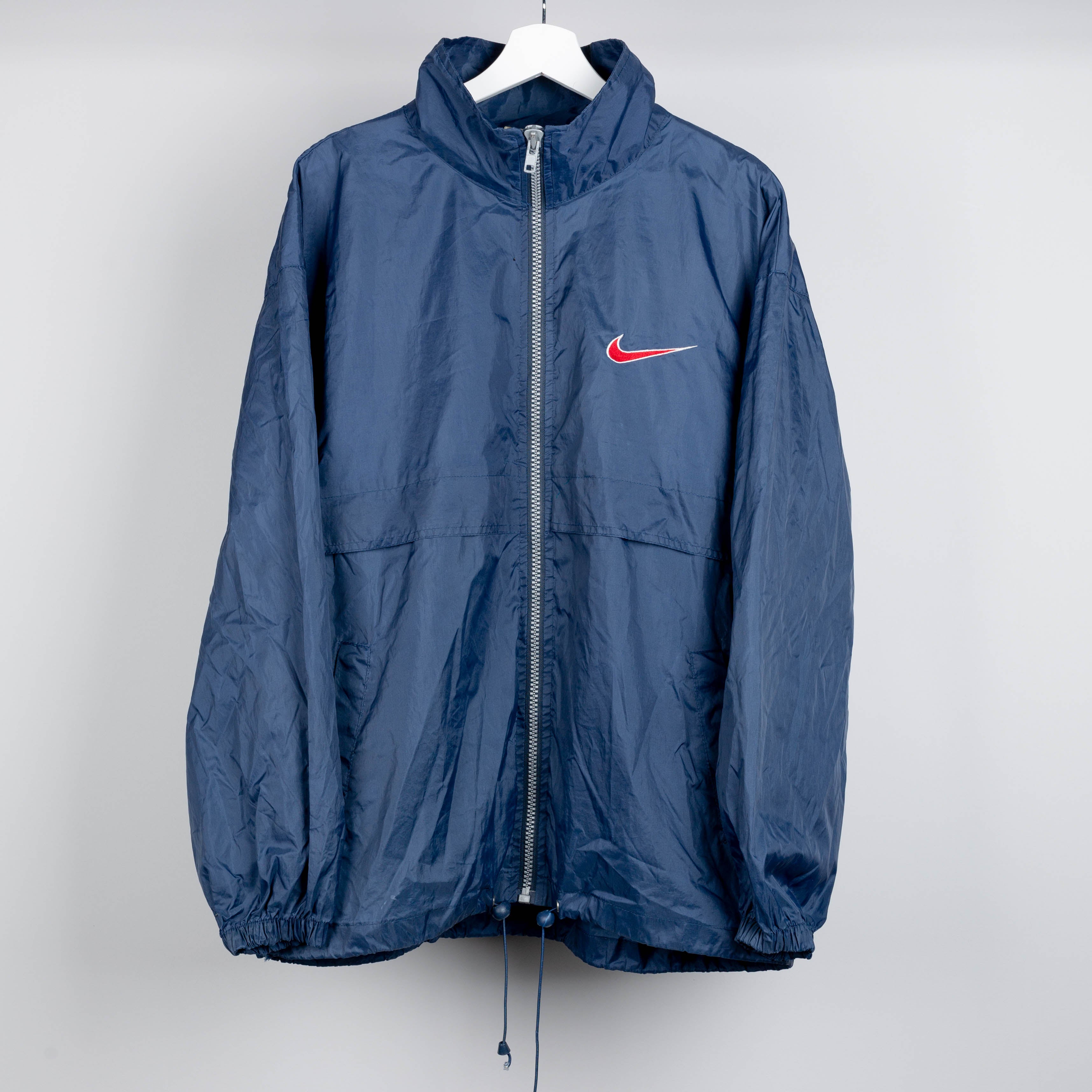 90's Nike Swoosh Navy Blue Windbreaker Zip Up Jacket Size L