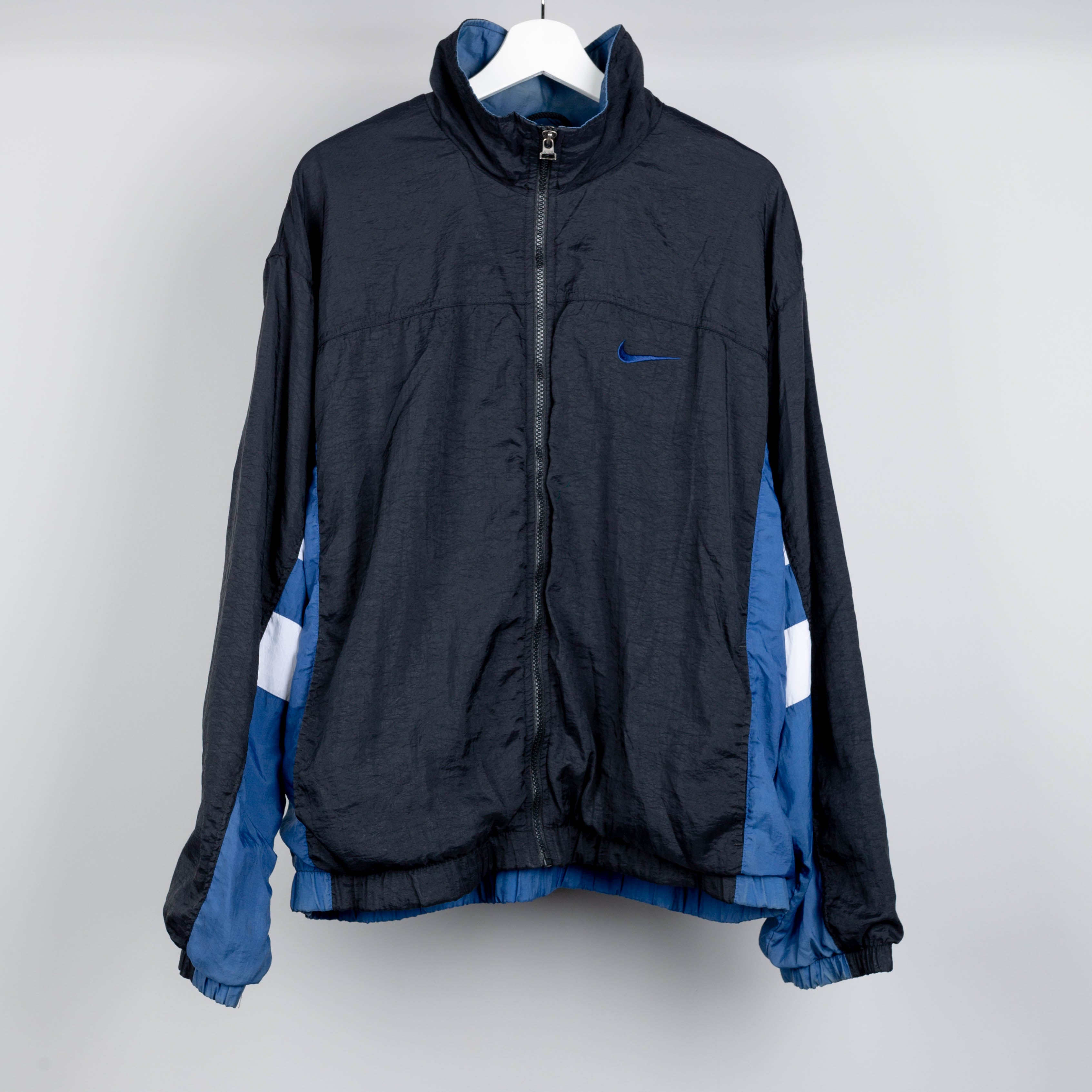 90's Nike Swoosh Black Blue & White Windbreaker Zip Up Jacket Size L