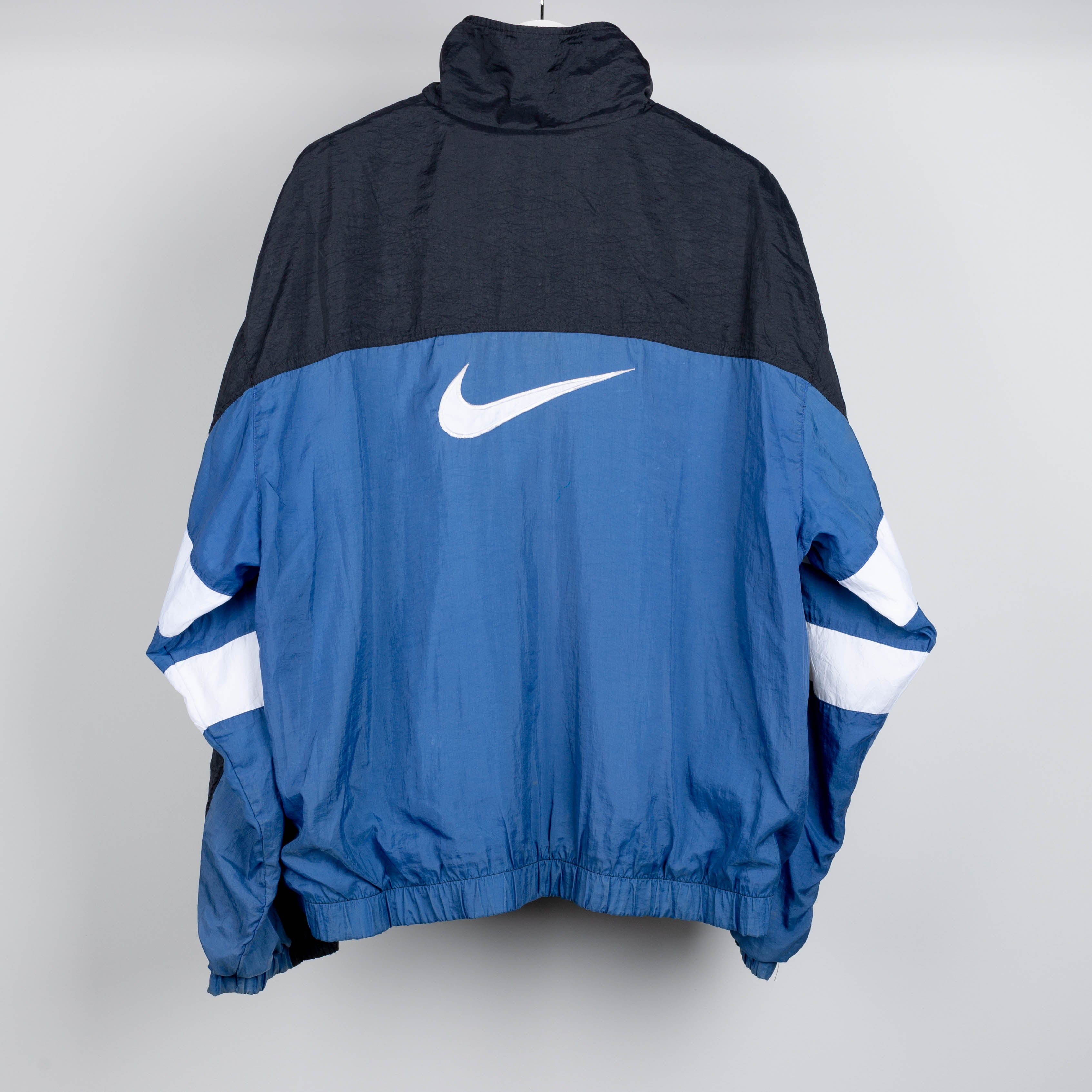 90's Nike Swoosh Black Blue & White Windbreaker Zip Up Jacket Size L