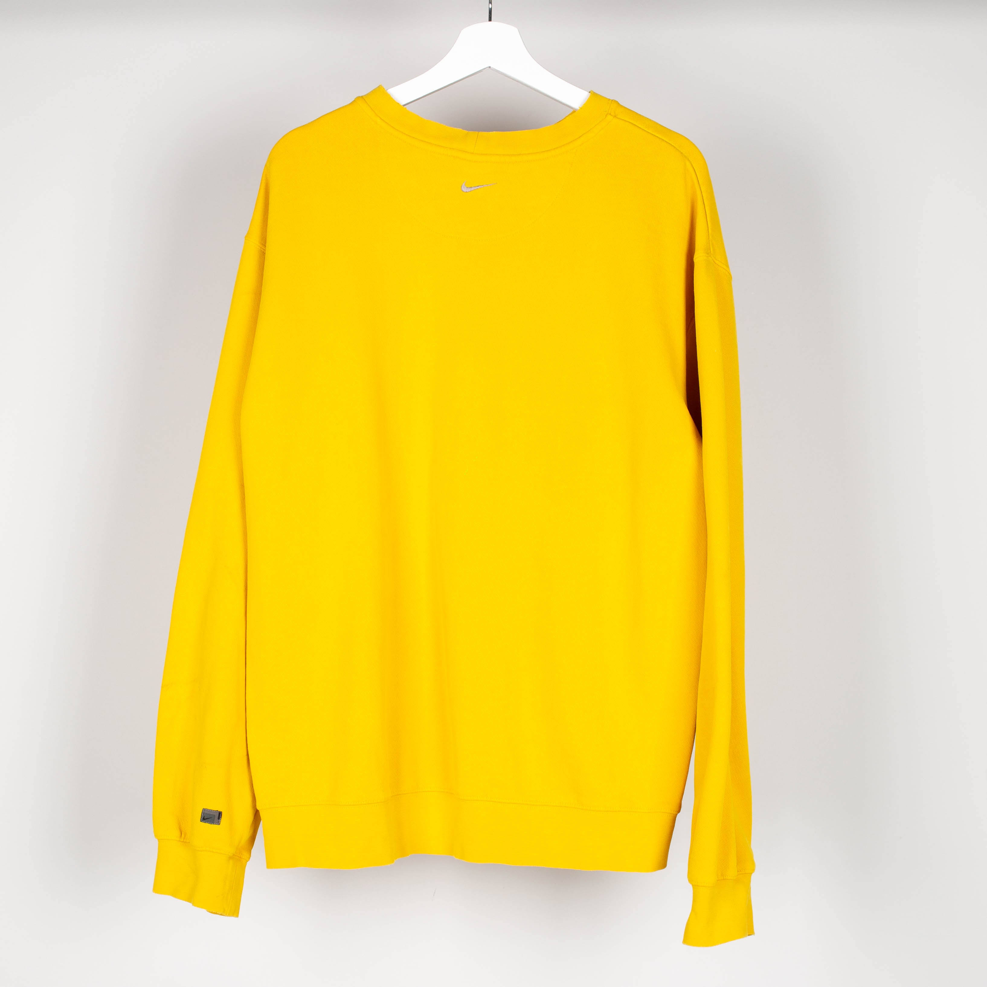 Y2K Yellow Nike Spell Out Embroidered Crewneck Sweater Size XL